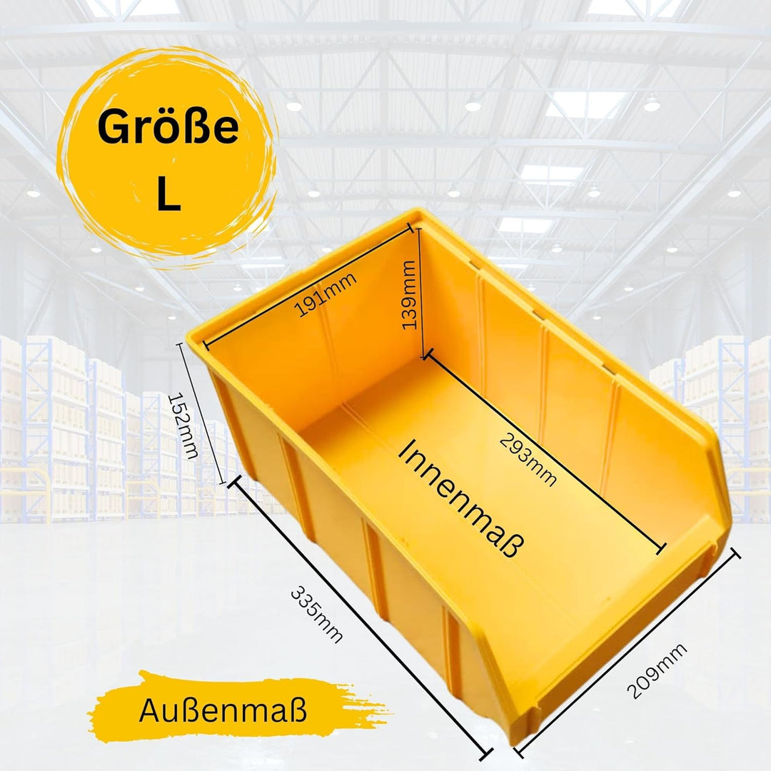 Rodopi 16er Set Stapelboxen, Grösse L | Sichtlagerkästen 335x209x152mm | Robuste Lagerboxen für Werk