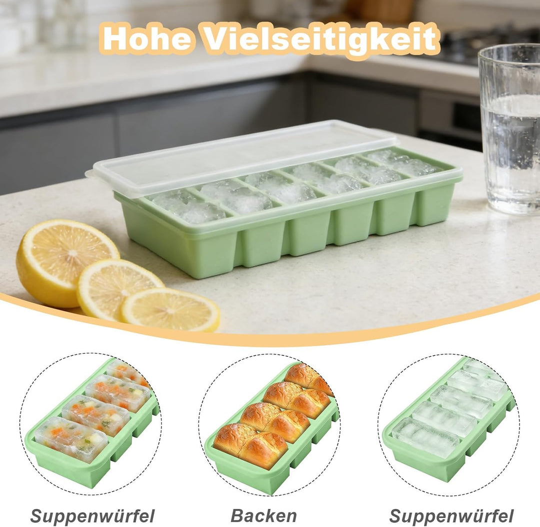 2 Stück 6 Löcher Silikon Gefrierform mit Deckel, BPA-frei Suppen Einfrieren Behälter mit Fülllinien,
