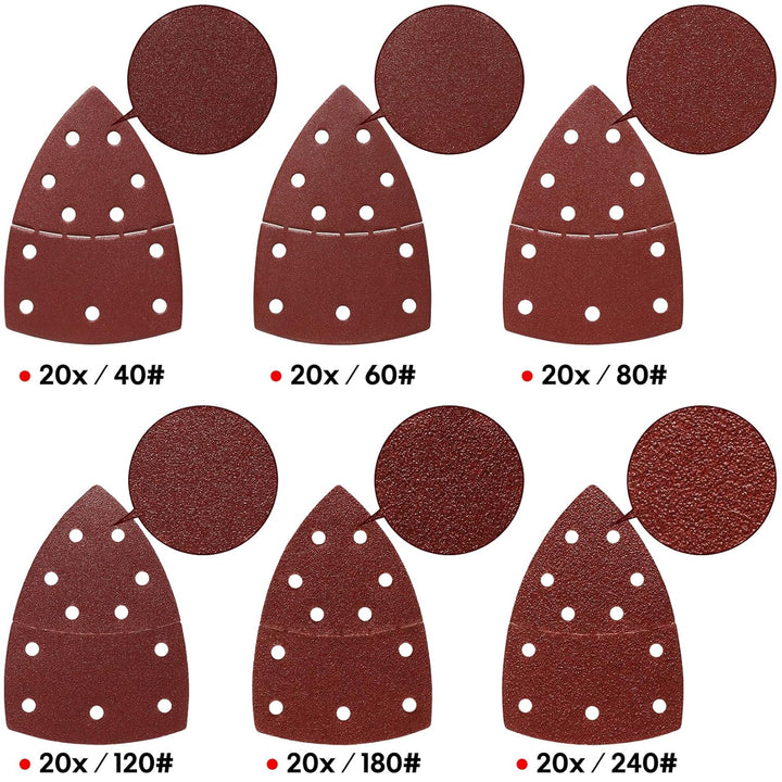SHALL 120 Schleifblätter, Maus-Schleifpads, verschiedene Körnungen 40/60/80/120/180/240, geeignet fü