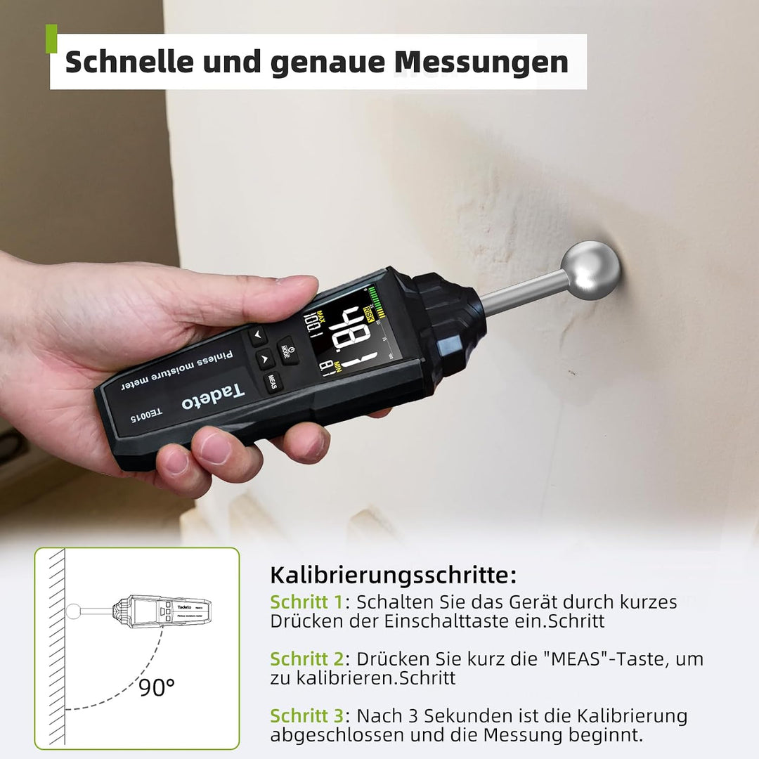 Feuchtigkeitsmessgerät, Zerstörungsfreie Messung Feuchtemessgerät mit Farb-LCD und Akustischem Alarm
