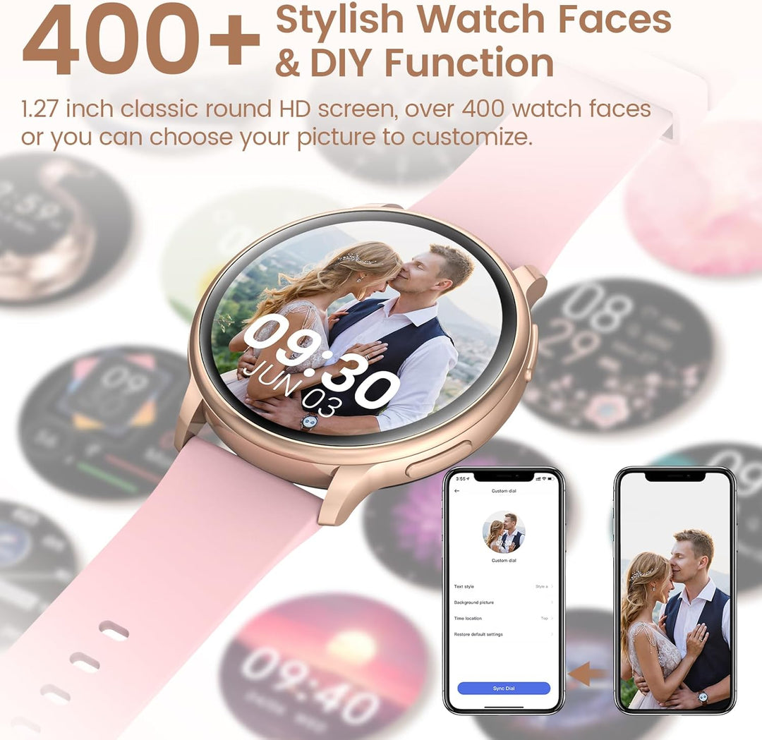 RUXINGX Smartwatch Damen mit Telefonfunktion 1.27" HD Voll Touch Screen, Armbanduhr mit SpO2 Pulsuhr