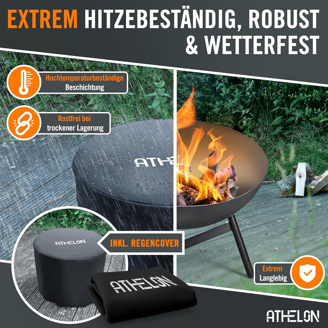 ATHELON® Feuerschale [Ø 60 cm] - wetterfeste Feuerstelle Outdoor aus Stahl für Garten, Terrasse und