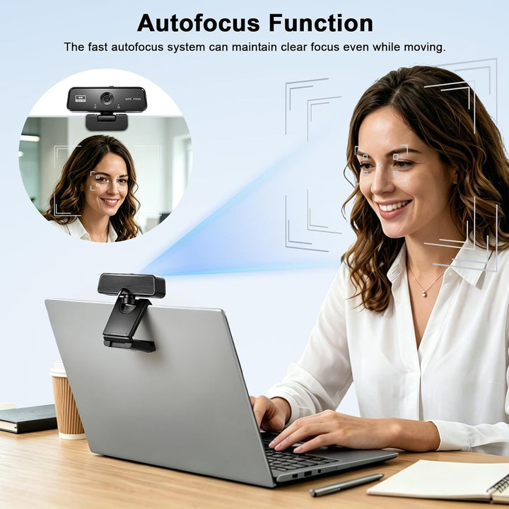 Webcam 4K UHD mit Autofokus & automatischer Lichtkorrektur – USB 2.0 PC Kamera mit integriertem Mikr