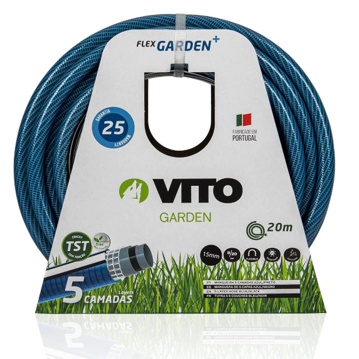 VITO Garden Gartenschlauch 15mm (5/8 Zoll) 20 m | 20 bar | 5-lagig | formstabil, flexibel | druck- u