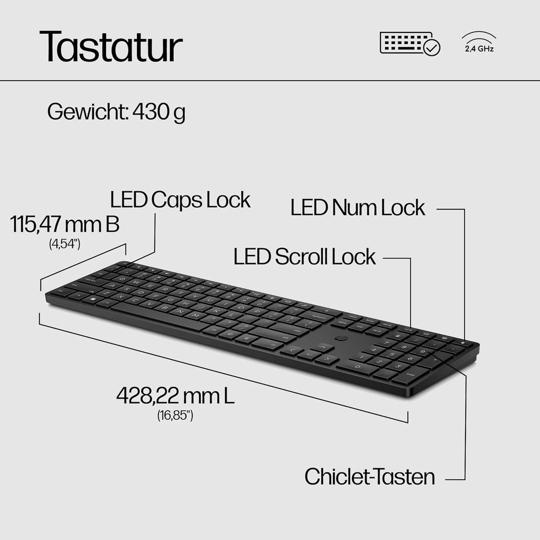 HP 650 kabellose Tastatur und Maus Bundle (20 programmierbare Tasten, QWERTZ Layout, 4.000 DPI, USB