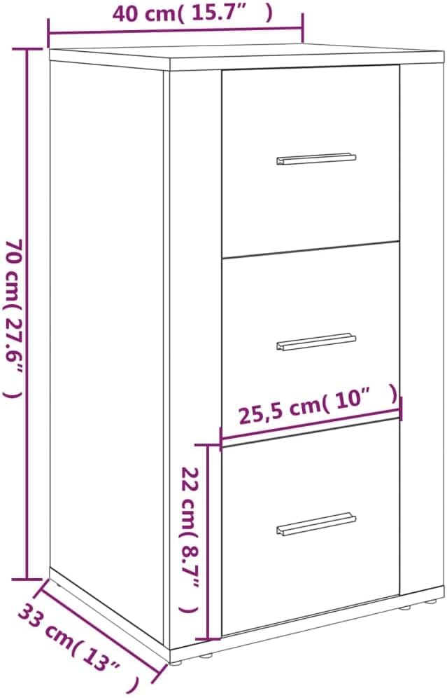 FIRBNUS Bücherschranks 40x33x70 cm Seitenschrank mit 3 Schubladen Beistellschrank Schubladenschrank