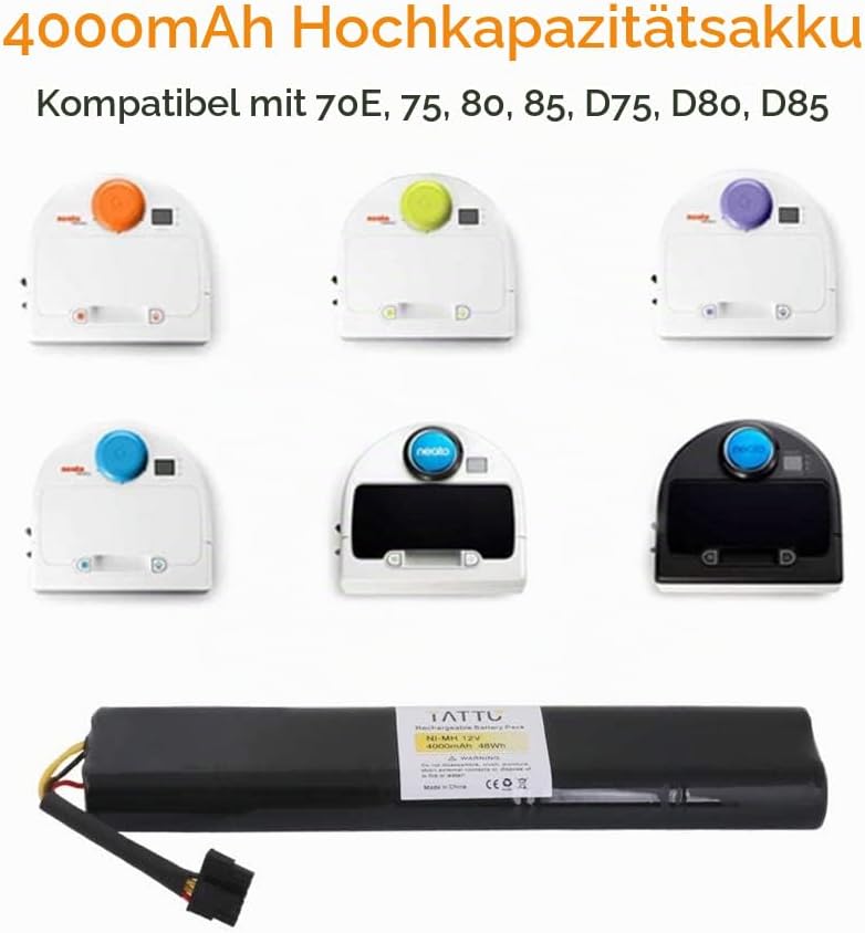 Tattu 12V 4000mAh NI-MH Akku für Neato Botvac D Series D85 D75 Akku und Botvac Series 70e, 75, 80, 8
