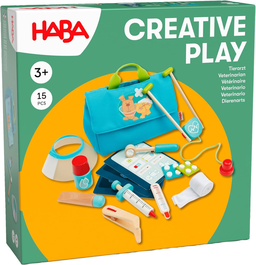 HABA Creative Play Tierarzt-Spielset – Holz-Tierpflege-Zubehör für Kinder – Perfekte Ergänzung für T