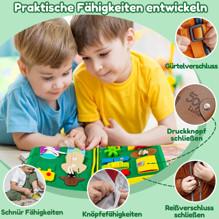 Qizfun Busy Board Montessori Spielzeug ab 1 2 3 4 Jahre – Kleinkinder Activity Board Motorikspielzeu