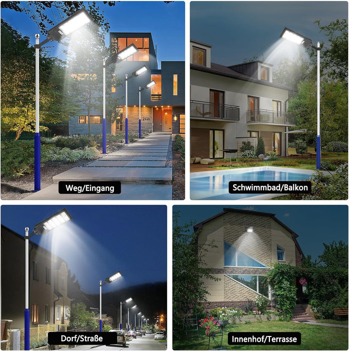 500W Solar Strassenlaterne, 6500K LED Strahler mit Bewegungsmelder Sensor, 4 Stück Solarlampen Stras