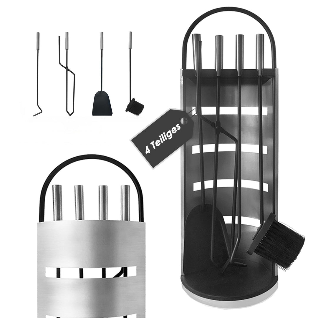 Kaminbesteck Mit 4 teilig modern kaminofen zubehör-Schürhaken, Kaminschaufel, Ascheschaufel, Ständer