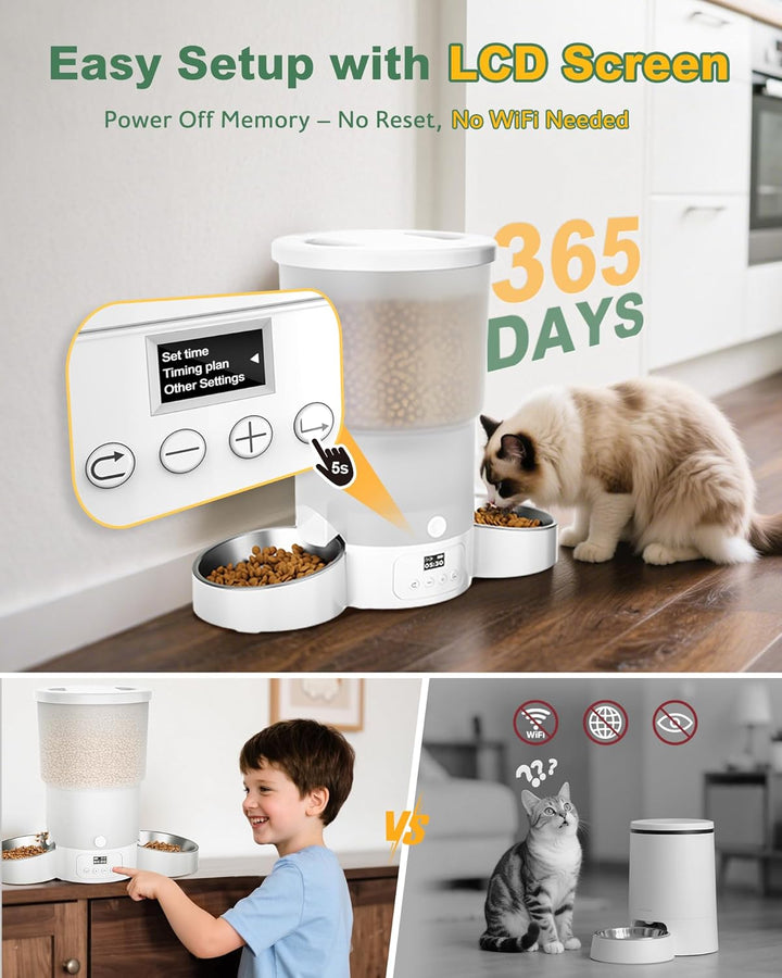 Gimars 5L Futterautomat Katze 2 Näpfe mit LCD-Anzeige Einfache Einrichtung, Programmierbar für 1–6 M