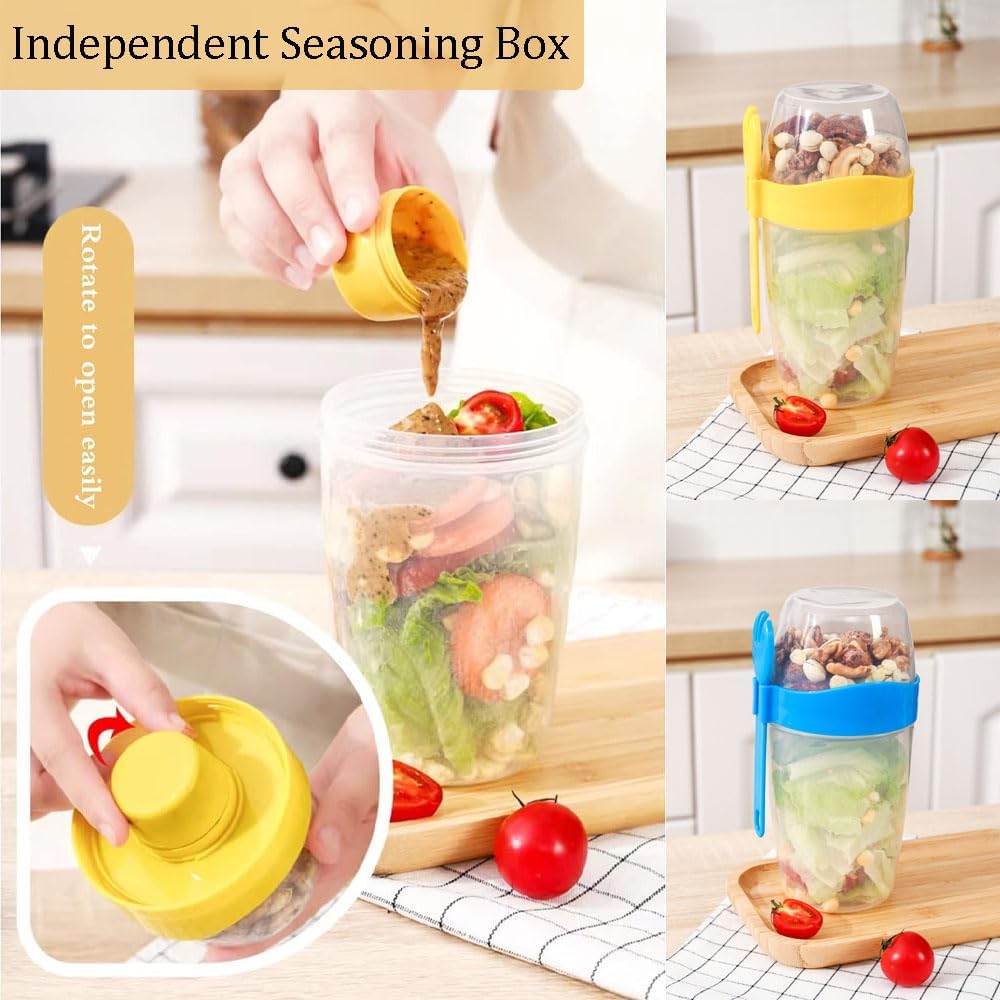 LSRVNM 2 Stück Müslibecher To Go 870ml, Jogurtbecher mit Löffel und Deckel, Salatbecher Yoghurt to G