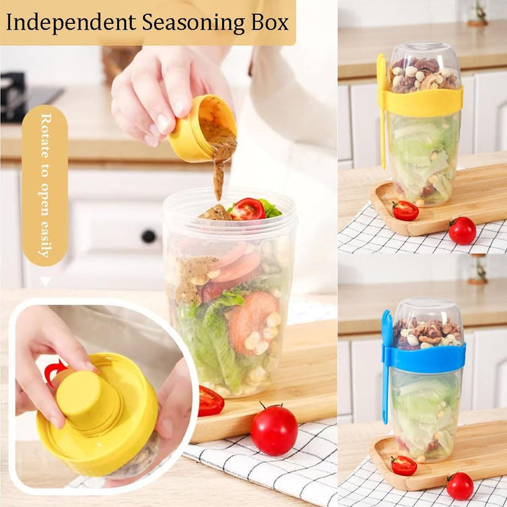 LSRVNM 2 Stück Müslibecher To Go 870ml, Jogurtbecher mit Löffel und Deckel, Salatbecher Yoghurt to G