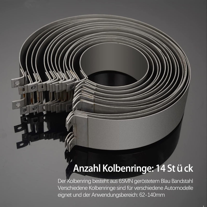 aleawol 15 tlg Kolbenring Spannband Satz, Kolbenringspannband Set mit 14 Spannbänder 62-140 mm und 1