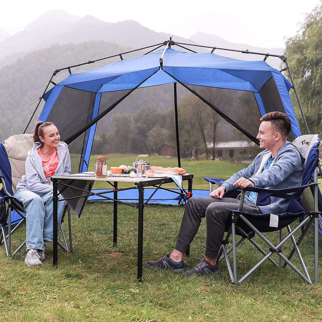 KingCamp Campingstuhl mit Verstellbarer Rückenlehne und Kühltasche bis 160 kg belastbar Schwarz, Sch
