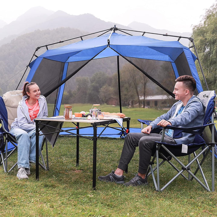 KingCamp Campingstuhl mit Verstellbarer Rückenlehne und Kühltasche bis 160 kg belastbar Schwarz, Sch