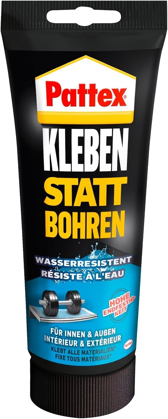 Pattex Montagekleber Kleben statt Bohren Wasserresistent, Kraftkleber für innen & aussen, universell