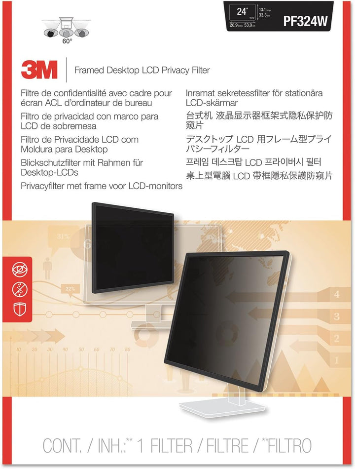 3M PF324W Blickschutzfilter Standard für Desktops mit Rahmen 60,0-61,0 cm Weit (entspricht 23,6"W-24