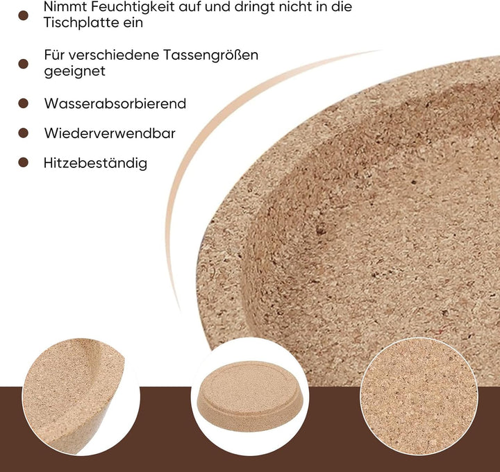 16 Stück Korkuntersetzer Rund,10cm Extra Dick Kork Absorbierende HitzebestäNdige Untersetzer,Wiederv