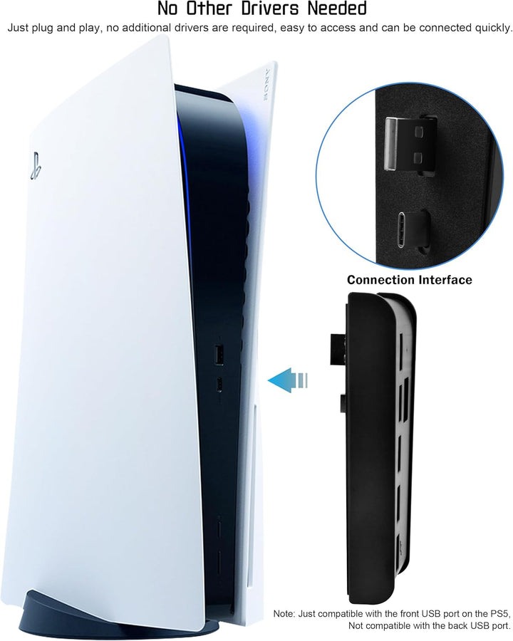 5-Port USB Hub für PS5 Konsole, Arvin USB 3.1 Schnelle Geschwindigkeit Laden Ladeadapter mit 4 USB-2