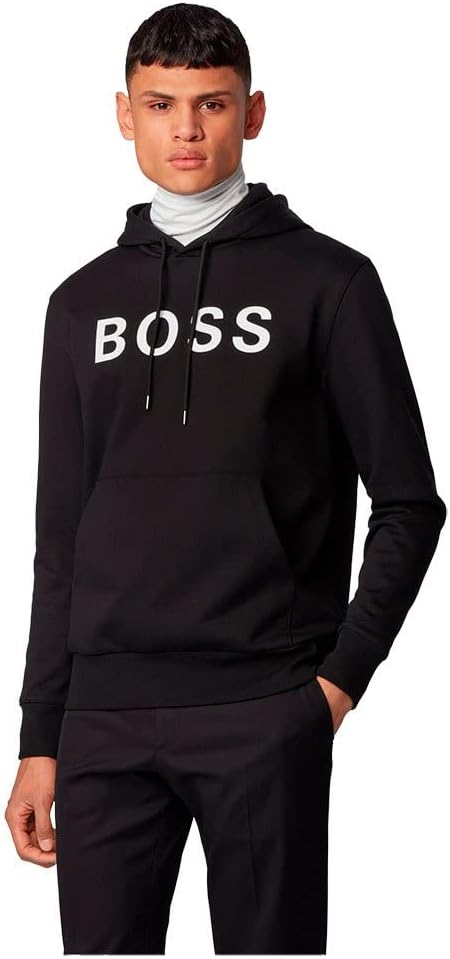 BOSS Herren Seeger 26 BB Kapuzenpullover aus merzerisierter Baumwolle mit gummiertem Logo-Print
