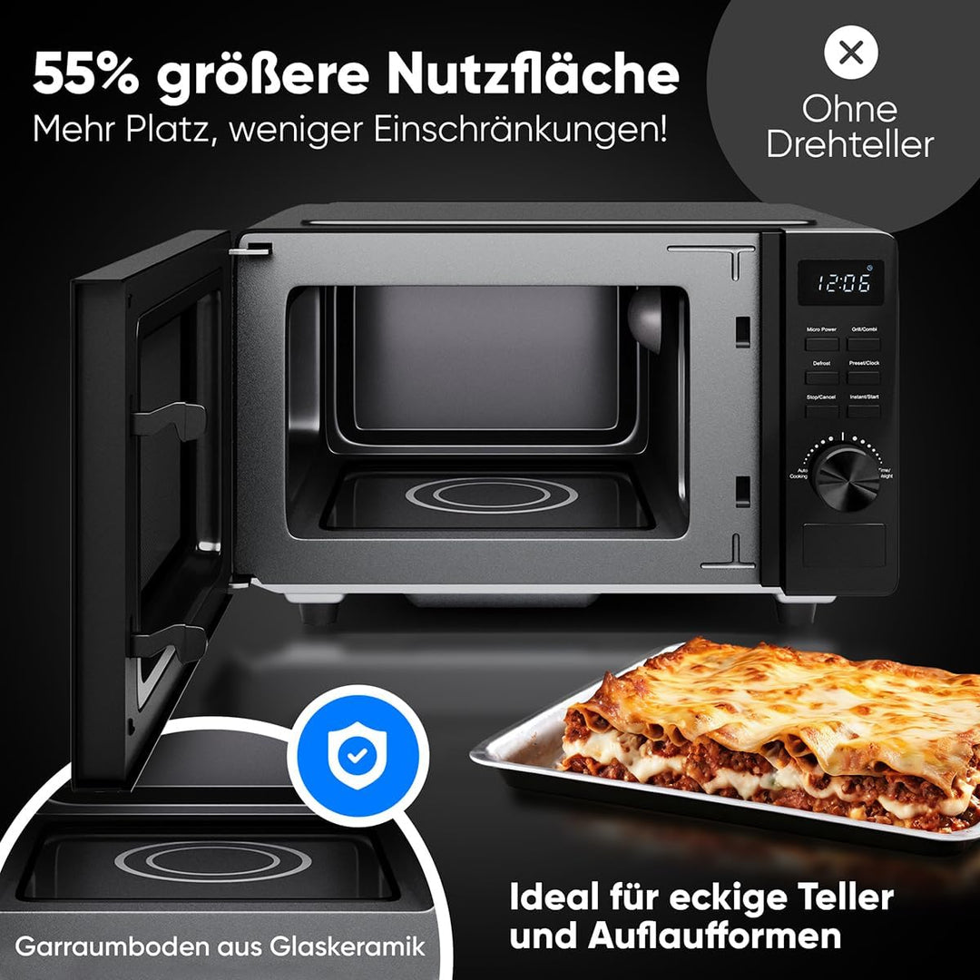 ProfiCook Mikrowelle mit Grill 20L | Mikrowelle ohne Drehteller für gleichmässige Wärmeverteilung |