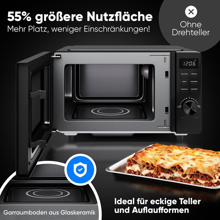 ProfiCook Mikrowelle mit Grill 20L | Mikrowelle ohne Drehteller für gleichmässige Wärmeverteilung |