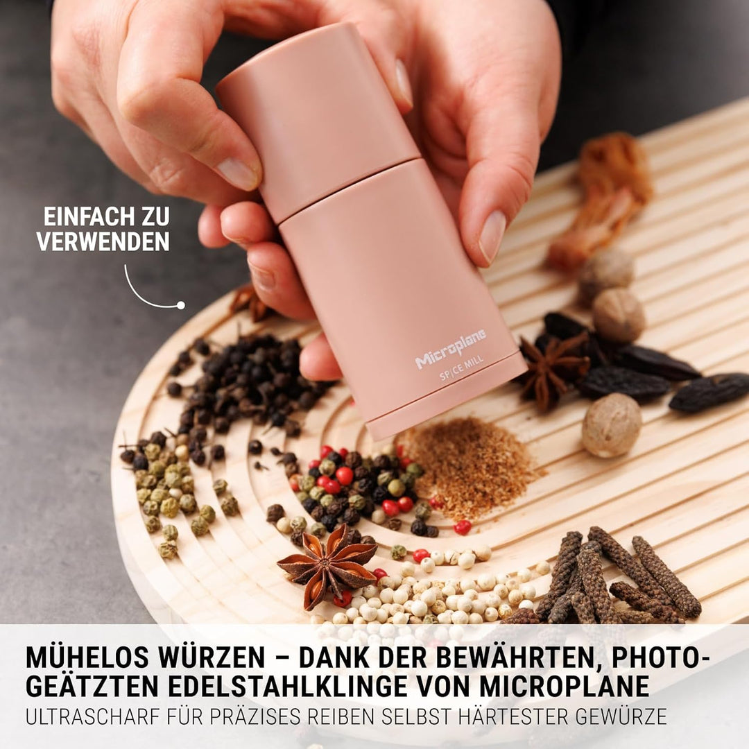 Microplane Gewürzmühle 2in1 – Altrosa | Manuelle Mühle mit rasiermesserscharfer Edelstahlklinge | Re