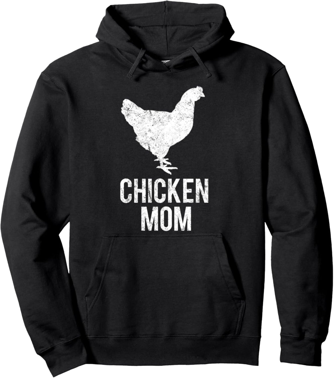 Chicken Mom Cute White Distressed Hen Design Pullover Hoodie