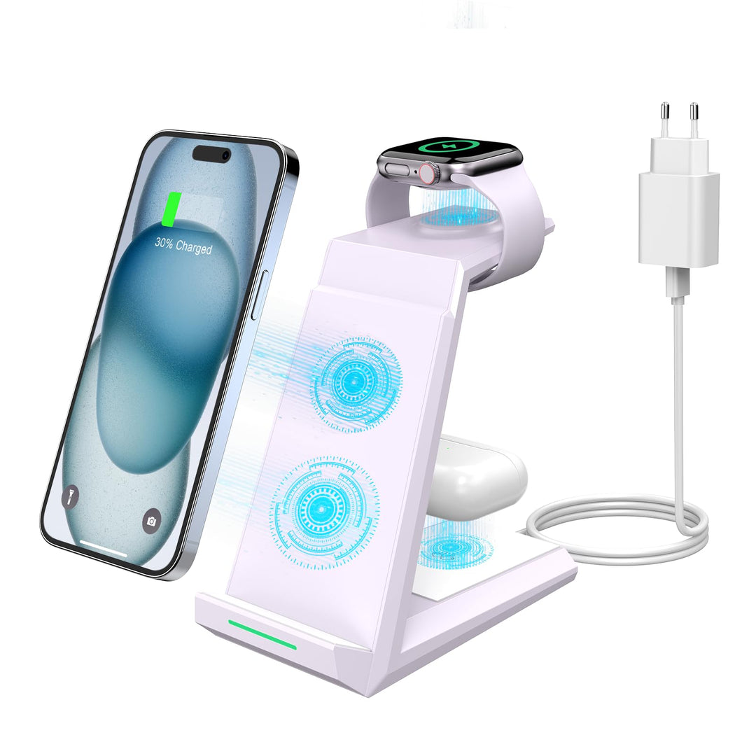 3 in 1 Induktive Ladestation Apple Watch und iPhone, Kabelloses Ladegerät für iPhone 17/16/15/14/13/