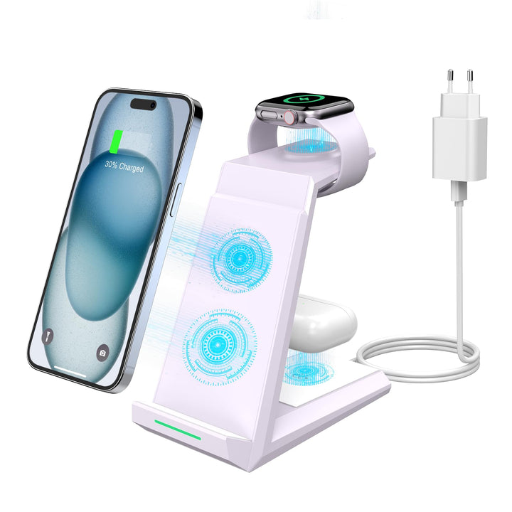 3 in 1 Induktive Ladestation Apple Watch und iPhone, Kabelloses Ladegerät für iPhone 17/16/15/14/13/
