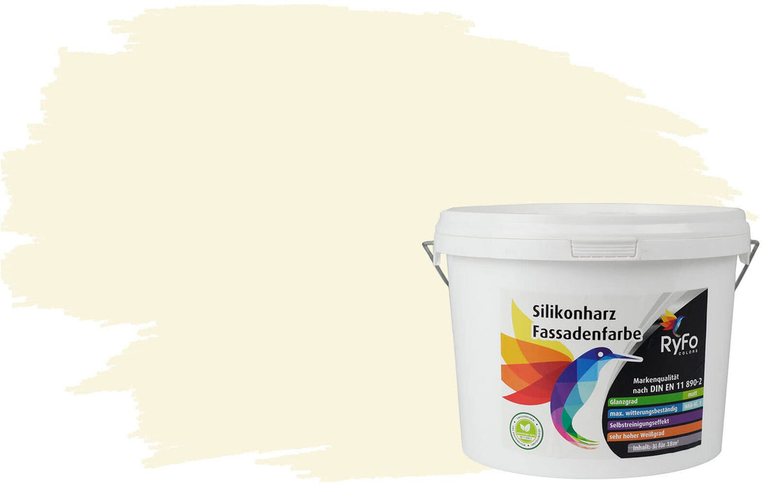 RyFo Colors Silikonharz Fassadenfarbe Lotuseffekt Trend Hauch von Gelb 3l - bunte Fassadenfarbe, wei
