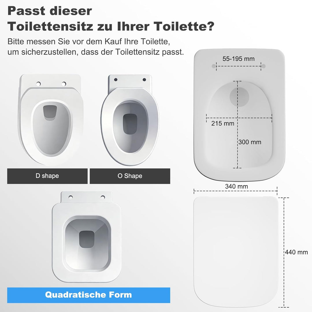 SURFOU Toilettendeckel mit Absenkautomatik, Hochwertiger UF/Duroplast WC Sitz in Eckiger-Form, mit S