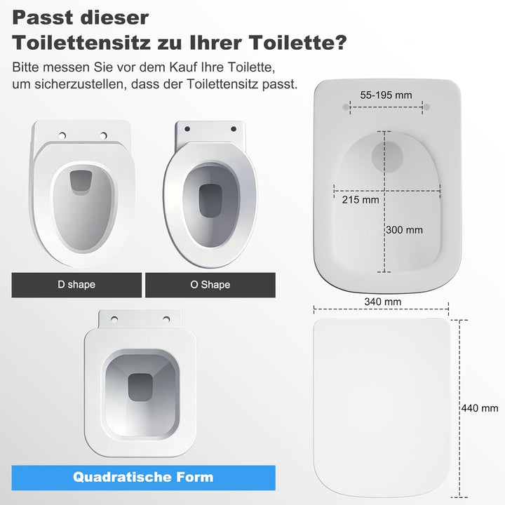 SURFOU Toilettendeckel mit Absenkautomatik, Hochwertiger UF/Duroplast WC Sitz in Eckiger-Form, mit S