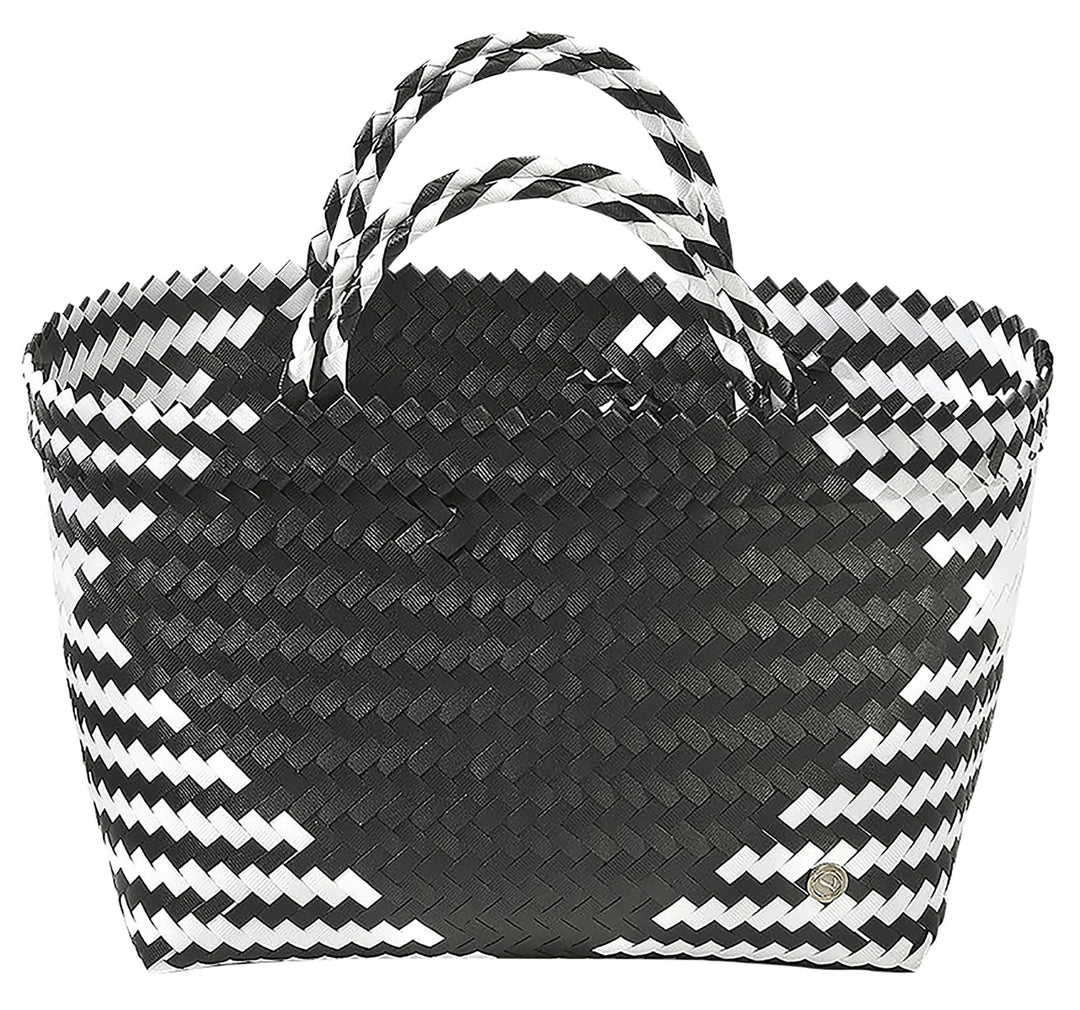 Kobolo Tasche Einkaufskorb geflochten Kunststoff Shopper - ROM XXL - schwarz weiss