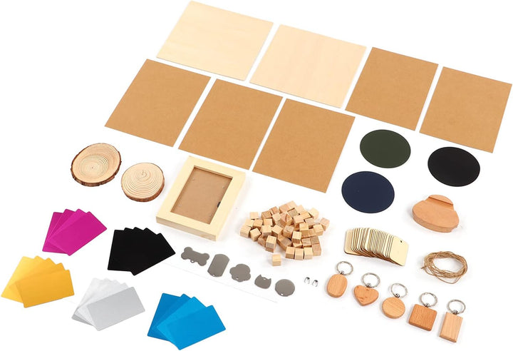 Hyuduo Laser Engraver Material Kit, 11 Arten Material Edelstahl Kiefernholz DIY Herstellung CNC Lase