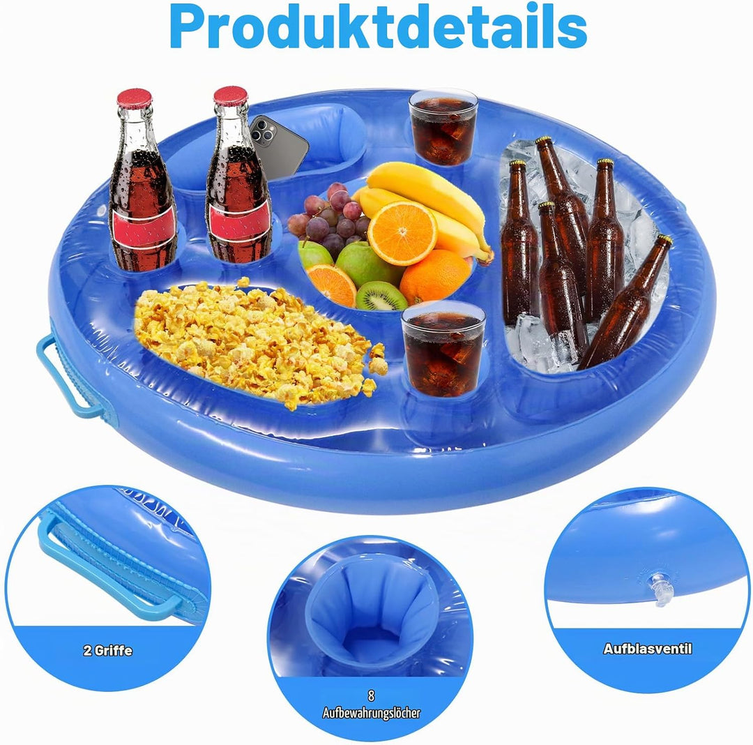 Aufblasbarer Poolbar 2 in1 Getränke und Snackhalter 8 Löcher Pool Schwimmender Getränkehalter Party