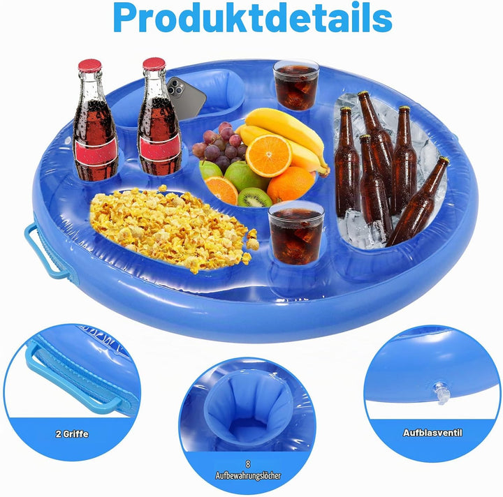 Aufblasbarer Poolbar 2 in1 Getränke und Snackhalter 8 Löcher Pool Schwimmender Getränkehalter Party