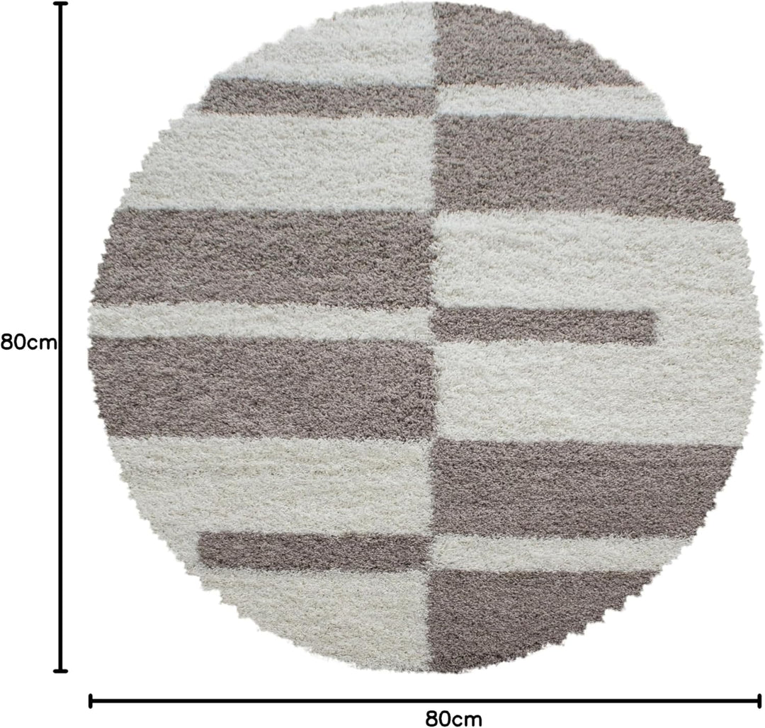 Teppium Kleiner Hochflor Teppich Wohnzimmer 80 cm Rund Beige - Shaggy Flauschiger Teppich, Extra Wei