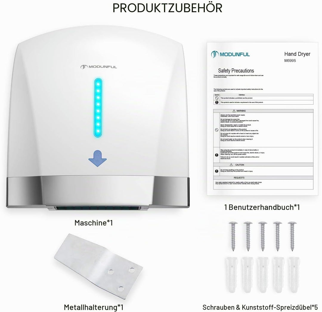 modunful Automatischer Warmluft-Händetrockner für Gewerbliche Toiletten, Föhn-Händetrockner Extra Le