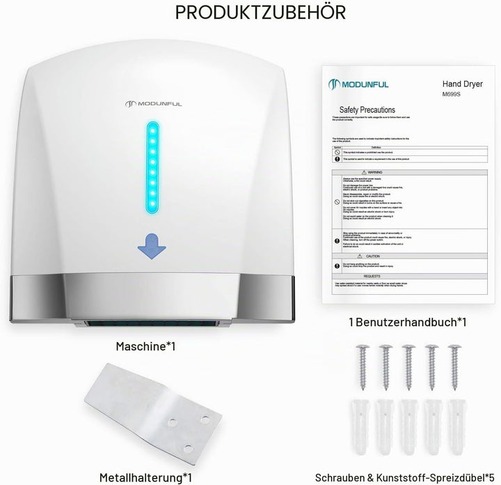 modunful Automatischer Warmluft-Händetrockner für Gewerbliche Toiletten, Föhn-Händetrockner Extra Le