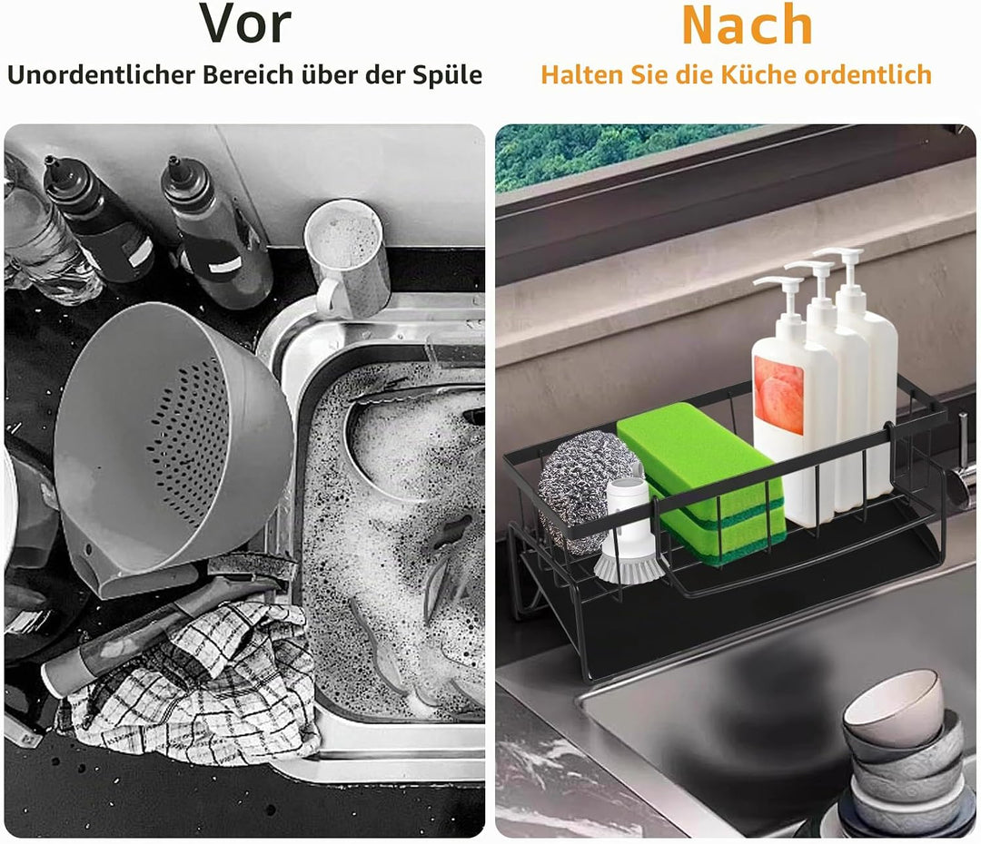 Spülenorganizer Schwarz – Praktischer Aufbewahrungsorganizer für Spülbecken mit Schwammhalter & selb