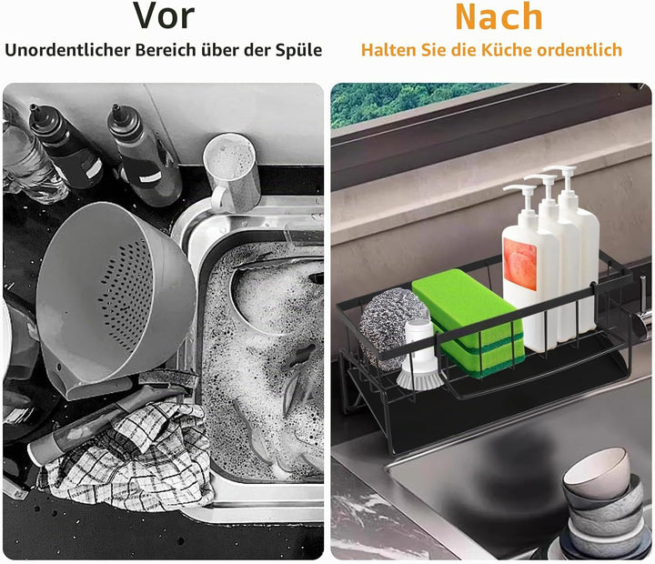 Spülenorganizer Schwarz – Praktischer Aufbewahrungsorganizer für Spülbecken mit Schwammhalter & selb