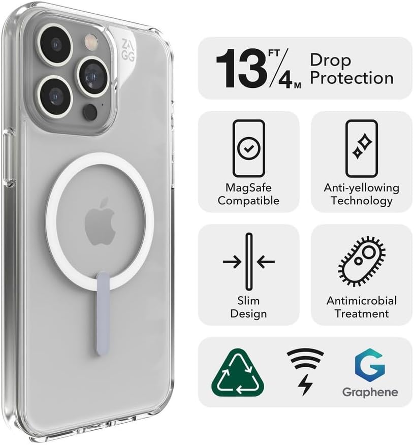 ZAGG Crystal Palace Schutzhülle für Apple iPhone 15 Pro, MagSafe,4 m Fallen, kabelloses Laden, Graph