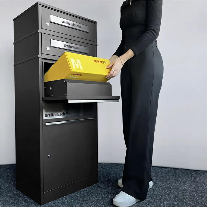 Metzler Paketbox mit 2 Briefkästen – 2er Briefkasten mit Paketfach & Namensgravur, Personalisierte B