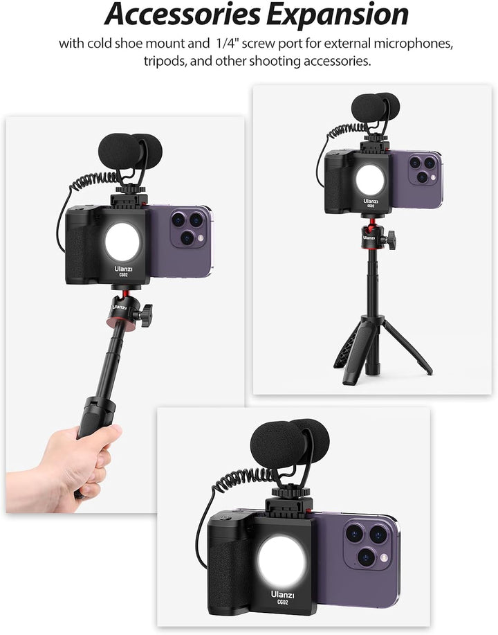Smartphone Handle Grip, ULANZI CG02 Smartphone Capgrip mit Aufhelllicht, 3 Stufen Einstellbar, Smart
