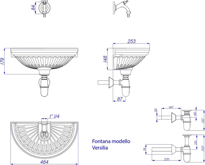 Fonderia Bongiovanni Wandbrunnen Farbe Grauguss Badewanne Versilia und Wasserhahn Modell 303B aus br