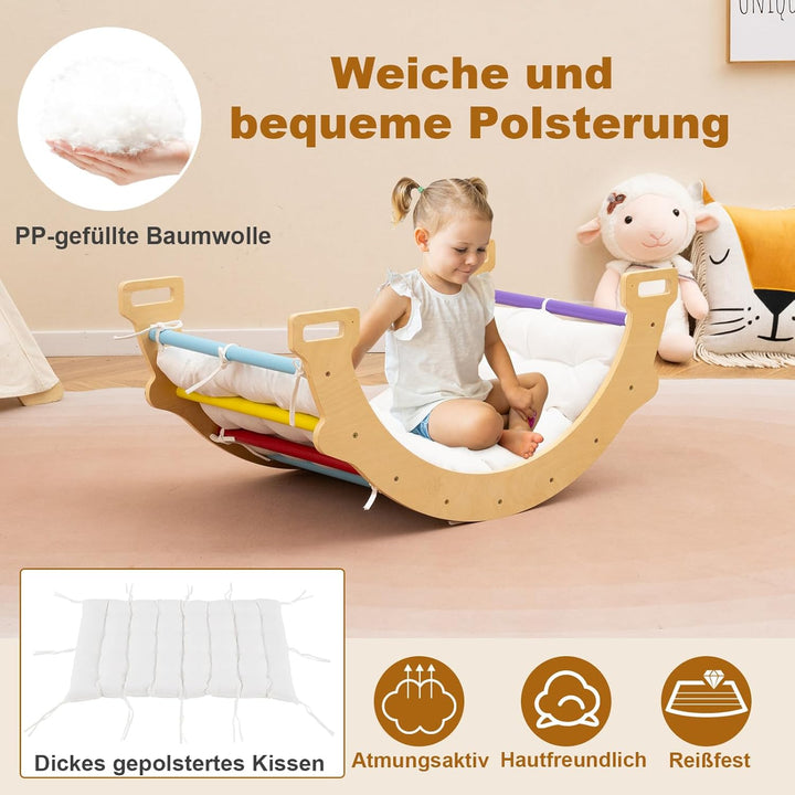 GOPLUS Kinder Kletterbogen mit Kissen, Kletterdreieck Indoor aus Holz, Klettergerüst zum Wippen und