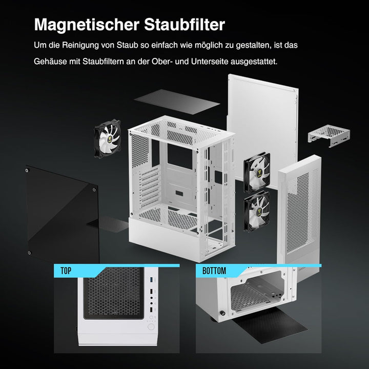 GAMDIAS Talos E3 Mesh WH Gaming PC-Gehäuse, Mid-Tower ATX-Gehäuse mit seitlicher gehärteter Glassche